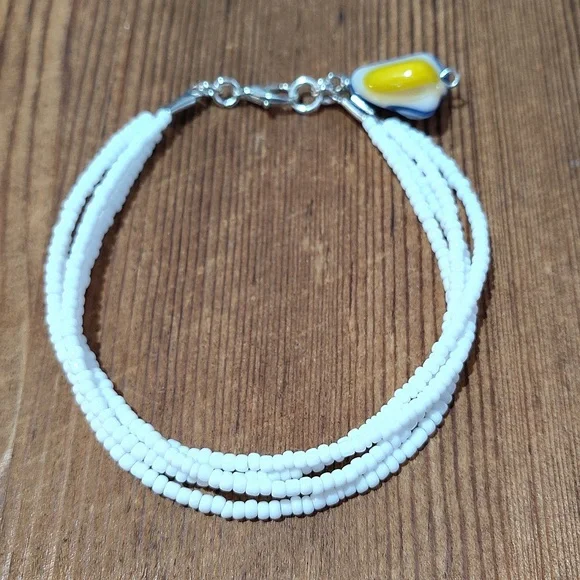 Ladies Beaded White Handmade Multi-Strand Bracelet, Ladies Beaded Bracelet - Picture 6 of 8
